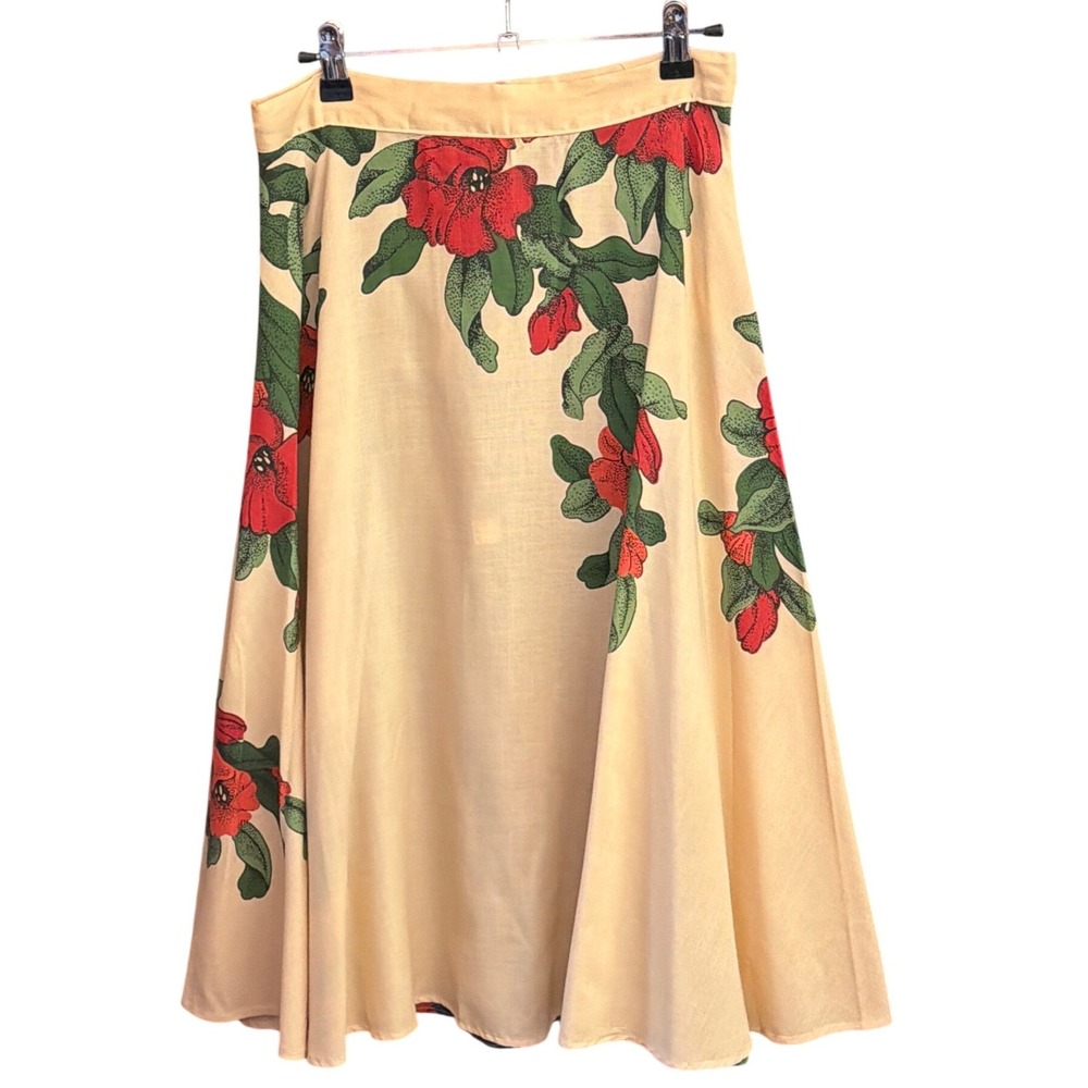Vintage Jenny Juniors Floral Midi Skirt Rockabilly Pinup Tropical Cream Navy